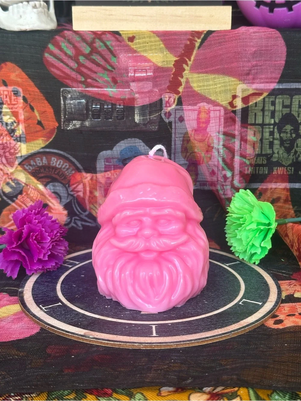 Handmade Pink Santa Head Candle – Retro Christmas Figurine Candle